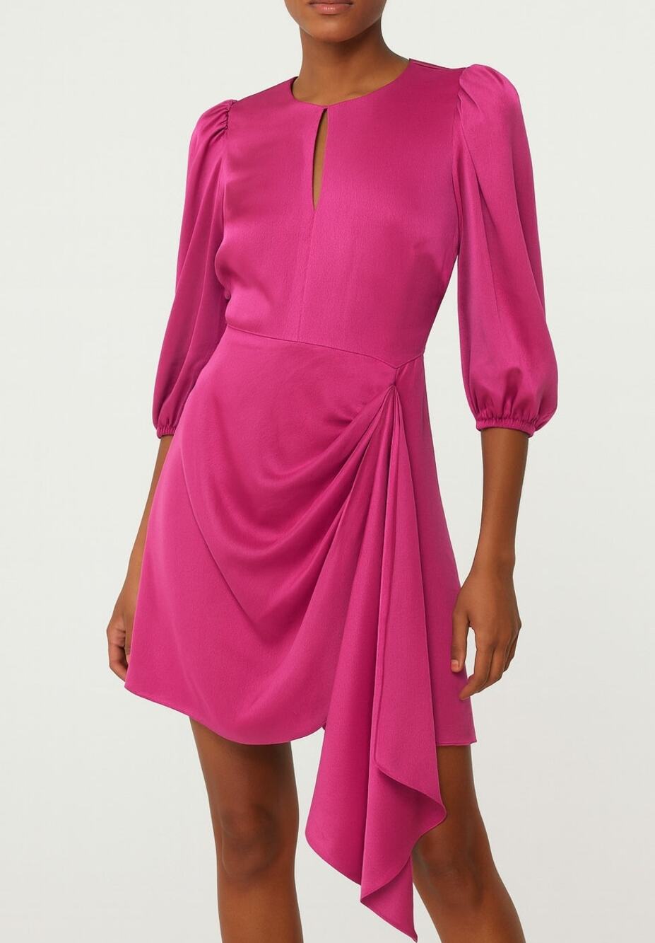 Shoshanna Faux Wrap Puff Sleeve Sash Mini Dress Magenta Pink 10